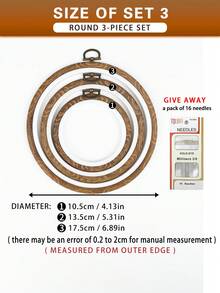多件复古风格棕色仿木纹绣花箍，各种形状，采用优质 ABS 和 PVC 材料制成，配有金属挂钩，防碎，配有 16 根针，适用于家居装饰和刺绣 - 棕色 - 查看 23