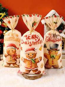 25/50/100 件圣诞快乐礼品袋，水彩姜饼人图案塑料节日圣诞零食袋礼品包装袋，礼品包装袋，圣诞装饰，适用于 2025 年圣诞节礼物，2026 年新年 - 彩色 - 查看 11