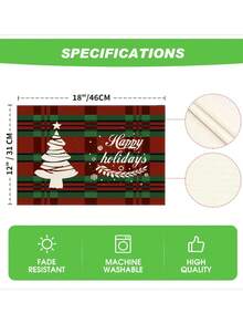 2pcs/4pcs/6pcs/8pcs Christmas Linen Placemats, Red Check Christmas Tree Pattern Placemats, 12*18 Inches Heat Resistant, Non-Slip And Washable, Suitable For Christmas Holiday Farmhouse Family Gatherings And Party Decoration Placemats