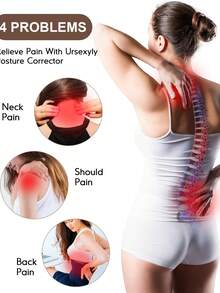 1 件装成人姿势矫正器 - 隐形背部支撑支架，配有可调节肩带和腰垫，透气黑色涤纶，符合人体工程学设计，可改善日常姿势，时尚设计 | 舒适贴合，背部支架