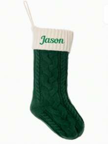 1 szt. Spersonalizowana skarpeta świąteczna z haftowanym imieniem, w stylu vintage, z mieszanki bawełny, w kształcie buta, z pętelką do zawieszania, świąteczna torebka prezentowa do dekoracji kominka