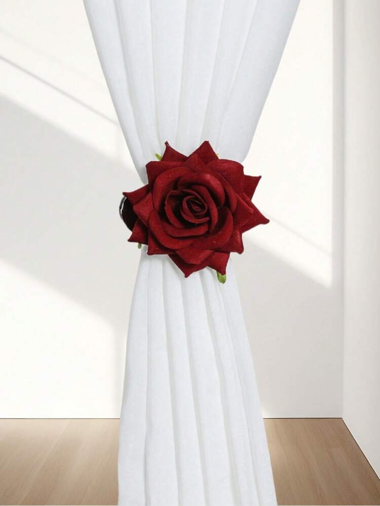 1 Pair Black Rose Window Curtain Clips, Suitable For Living Room, Bedroom Curtain Decor, Daily Use, Wedding, Valentine's Day Home Decor, Halloween Party Decoration Clips ( Red, Black, White, Pink, Orange, Purple Rose)