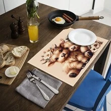 1pc/4pcs/6pcs Cute Highland Cow Printed Linen Placemats, Suitable For Dining Table, All Season Decor, Modern Washable Table Mats, Room Decor, Coasters, Kitchen Dining Mats, Indoor Outdoor Party Decoration, Home Decor, Ideal Gift - Multicolor - View 6