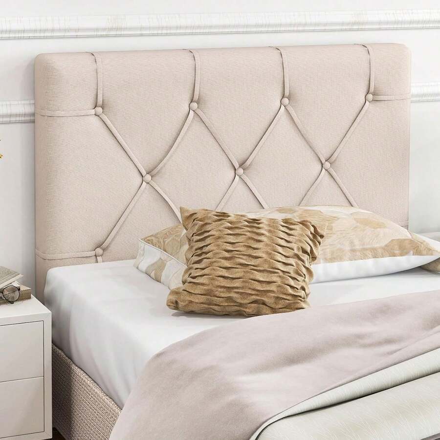Upholstered Headboard For Twin/Twin XL Size Bed, Wall Mounted Twin Headboard Only, Modern Button Tufted Headboard For Dorm Bedroom, Attachment Device Included, Dorm Headboard, Beige