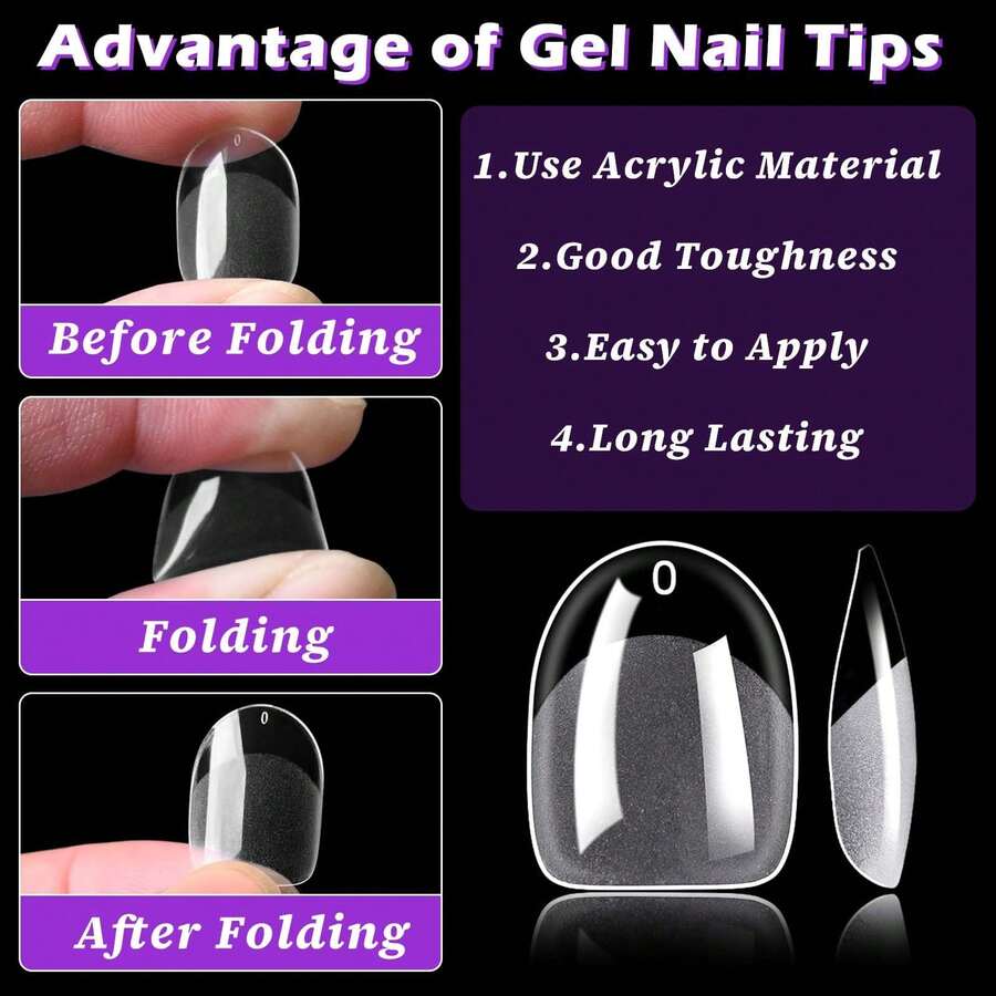 600PCS Extra Short Stiletto Press-On Nails - Pre-Shaped Clear Acrylic Nail Tips Kit | 10 Sizes Half Cover False Nails For DIY Salon At Home | Soak Off & Reusable - 橢圓形 - 查看 1