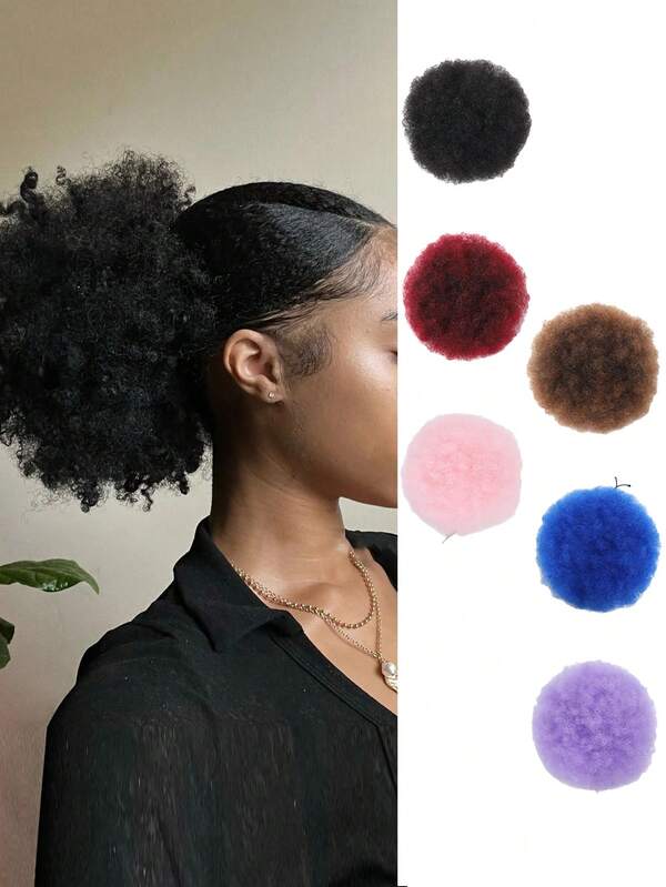 8 Inch Afro Puff Drawstring Ponytail Extension For Women Blue Pink Burgundy Dark Brown Black Short Synthetic Bun Ponytail Extension Synthetic Woven Hair Afro Curly Hair Buns Updo Ponytail Synthetic Heat Resistant Wigs Daily Party Cosplay Used