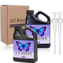 1000g/500g UV 树脂套装，带升级版压泵，无味透明 UV 环氧树脂快速硬化，珠宝制作手工 DIY 工艺涂层 - 彩色 - 查看 1