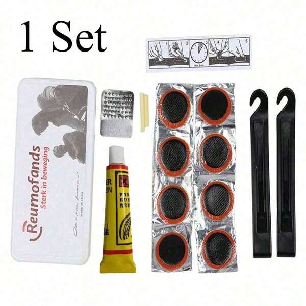 1 Caja/Set Kit de herramientas de reparación de neumáticos de bicicleta, caja portátil de bicicleta de montaña con parche y juego de herramientas de pegamento