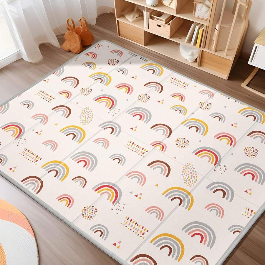 Extra Large Play Mat For Baby, 0.8 Inch Thick , Reversible Foldable Baby Play Mat, 79" X71" Waterproof Foam Floor Baby Crawling Mat, Portable Playmat For Infants, Toddler, Kids, Rainbow - 圓圈 - 查看 1