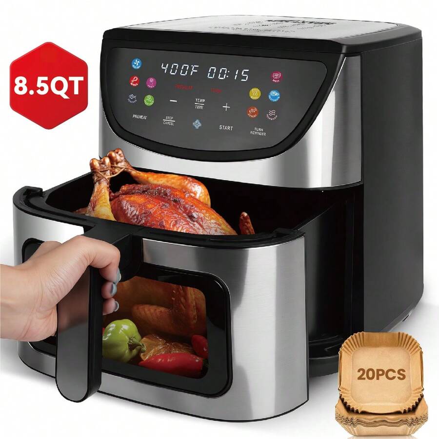 YMS 8.5QT Air Fryer, 1500W New Large Capacity Suitable For 5-6 People, Smart Touch Screen For Easy Operation With 10 Preset Functions, Non-Stick Coating For Easy Cleaning, Kitchen Accessories, Toaster Oven, Deep Fryer, Kitchen, Air Fryers