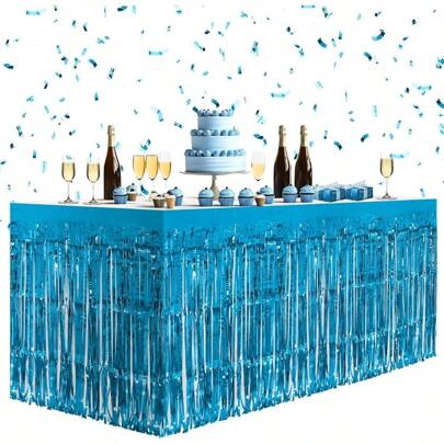 Satin Table Skirts For Weddings Ruffled Table Skirts For Birthday Parties 2 Pack Lake Blue Table Skirts 29x108" Metallic Foil Tinsel Fringe Table Skirts For Rectangle Tables Streamer Curtains Backdrop Party Decorations For Birthdays Weddings HolidaysOmbre Table Skirts For Graduation Parties Tulle Table Skirts For Princess Parties