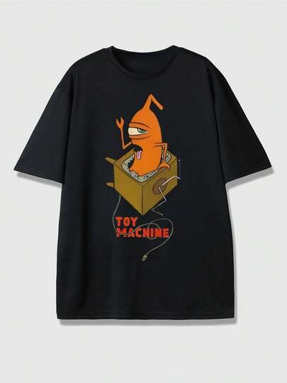 Camiseta gráfica de skateboarding Toy Machine para hombres - 100% algodón suave y transpirable con cuello redondo, diseño de personaje de dibujos animados, ajuste regular, camiseta casual de verano