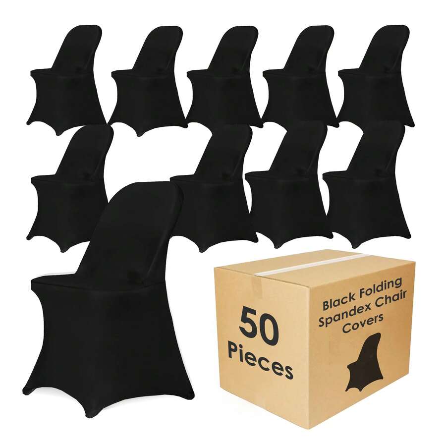 Craft And Party, 10/50pcs Black Spandex Folding Chair Covers, Stretch Spandex Banquet Chair Covers Washable Fitted Chair Slipcovers Protector For Party, Wedding, Holidays, Banquet - màu đen - Xem 1