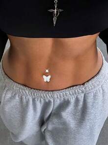 FOREVER QUEEN 1 PC 925 Sterling Silver Dangle Belly Button Rings Belly RingButterfly Belly Button Ring Dangling CZ Belly Screw Navel Barbell Piercing Jewelry For Women