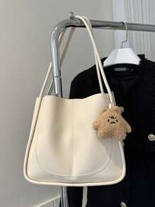 Bolso vintage y retro para damas, de estilo casual y versátil, de unicolor en PU con costuras, de gran capacidad, bolso de mano, bolso de hombro, bolso escolar, de gran capacidad, portátil, casual clásico, casual de negocios, para adolescentes, mujeres, estudiantes universitarias, trabajadores de cuello blanco, perfecto para el trabajo, vuelta al colegio, escuela secundaria, universidad, vacaciones