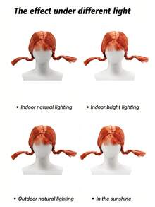 Pippi Longstocking-Inspired Fiery Red Braided Wig: The Quintessential Costume Accessory For A Playful And Eye-Catching Look - Orange - View 9