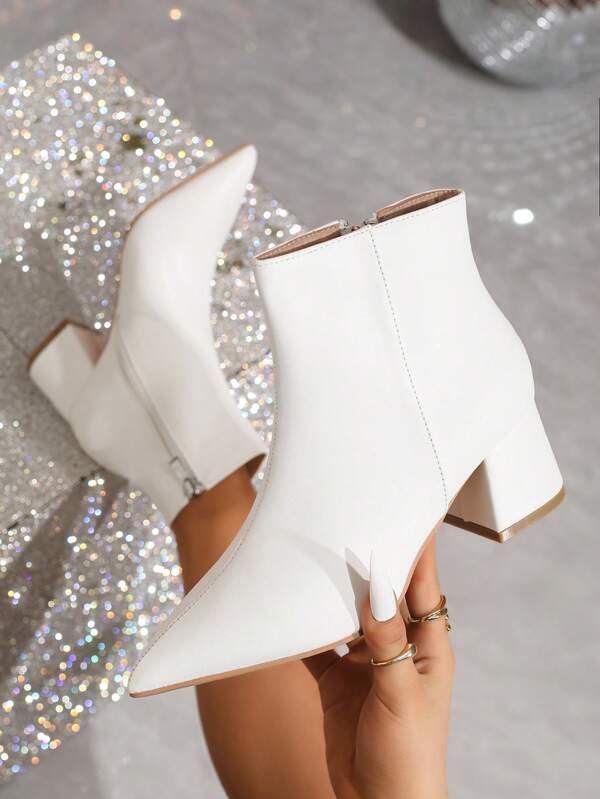 6 cm Absatz Weiße Spitze Zehen Ankle Boots, Einfaches Design, Geeignet für den Arbeitsweg, Ankle Boots & Stiefeletten, Klassische Stiefel, Herbst, Winter, Herbst, Einkaufen, Kombinierbar mit Jeans, Kleidern, Mänteln, Damen Kurze Stiefel für Herbst/Winter