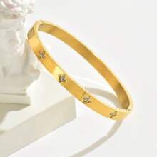 1 件女士时尚优雅幸运花手链，18K 镀金不锈钢，精致情人节/周年纪念礼物，送给爱人，女士珠宝 - 金色 - 查看 9