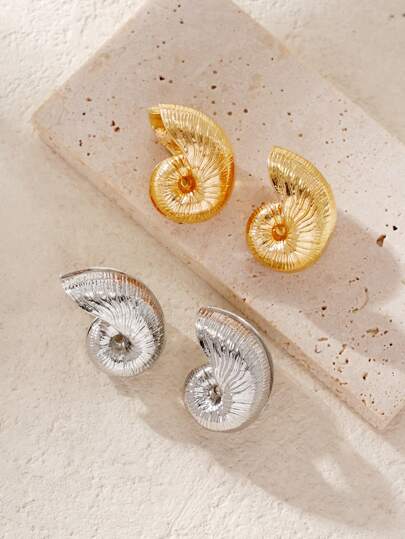 1 Pair Elegant Vintage Metal Seashell Stud Earrings, Versatile For Daily Commute, Office, Social Events, Parties, Concerts, Park Dates, Photo Shoots