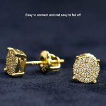 Ice Crystal Earrings, Gemstone Earrings, Hip-Hop Earrings (Gold/Silver), Circular Design With Micro Inlay And Colored Coating, Suitable For Dates, Festivals, Parties, Wedding Gifts - Gold - View 5