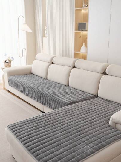 1 szt. Zmywalny, antypoślizgowy pokrowiec na sofę modułową Veet w kształcie litery L z 3 poduszkami, pikowanym wzorem, zapięciem magnetycznym i ochroną przyjazną zwierzętom – pluszowy szary pokrowiec na sofę