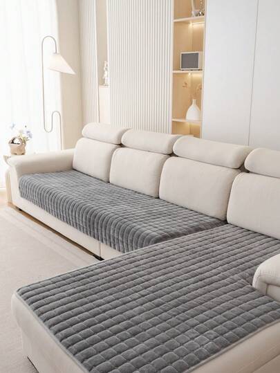 1 szt. Zmywalny, antypoślizgowy pokrowiec na sofę modułową Veet w kształcie litery L z 3 poduszkami, pikowanym wzorem, zapięciem magnetycznym i ochroną przyjazną zwierzętom – pluszowy szary pokrowiec na sofę