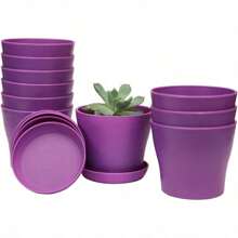 TDHDIKE 10 Pcs Plastic Planters Indoor Pots, Mini Flower Seedlings Nursery Flower Pot With Pallet, Modern Decorative Gardening Containers - 紫色 - 查看 1