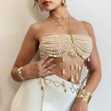 Fashionable Sexy Fringe Faux Pearl Nightclub Party Necklace Beach Vacation Bikini Chain