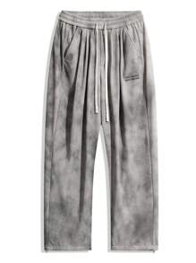 大码男士灯芯绒扎染刺绣圆领长袖运动衫和裤子休闲套装，适合秋冬季