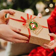 50 件圣诞主题礼物标签，圣诞老人、雪人、麋鹿图案装饰标签，适合冬季派对、新年、圣诞礼物包装装饰