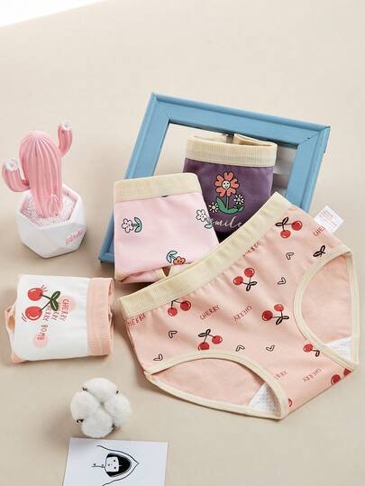 Coollikuli 8 Pairs Of Pure Cotton Triangular Underpants For Young Girls In Multiple Colors, Comfortable And Soft. Cartoon Unicorn, Cherry And Flower Printed Little Girl Underpants For All Four Seasons