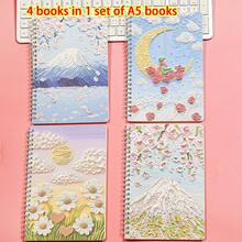 4 件/包 A5 螺旋记事本，60 张可爱卡通花朵系列横线笔记本，4 种款式，学校用品，返校 - A5 - 查看 17