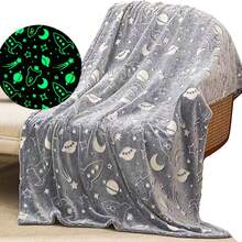 Glow In The Dark Throw Blanket Galaxy Stars Pattern Super Soft Fuzzy Plush Flannel Grey Blanket For Boys Girls Gifts Glow In The Dark Space Blanket 150 X 180 Cm (Universe) - Gray Galaxy Star - View 2