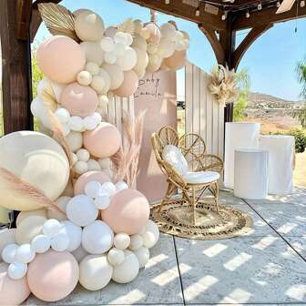 114pcs White, Beige And Pearl Pink Double-Layer Latex Balloons, Suitable For Baby Shower, Boy/Girl Birthday, Wedding, Anniversary, Graduation, Christening, Summer Theme Party, Backdrop, Home Decor, Valentine's Day, Halloween, Christmas, Thanksgiving