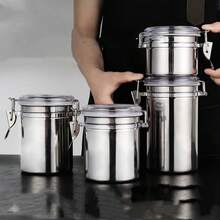 1pc/4pcs Stainless Steel Airtight Food Storage Container Set, With Clear Lids, Kitchen Counter Sugar, Flour, Tea, Candy, Cookie, Spice Containers, Seasoning And Spice Tools