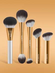 MAANGE 5件套专业铝制面部化妆刷套装，便携旅行化妆刷套装，柔软化妆刷套装，包含粉底刷、遮瑕刷、腮红刷、高光刷、双头散粉刷和轮廓刷，化妆刷套装，化妆刷套装，化妆刷套装，全套化妆刷，化妆刷套装，化妆刷套装，化妆礼盒套装 - 金色 - 查看 4