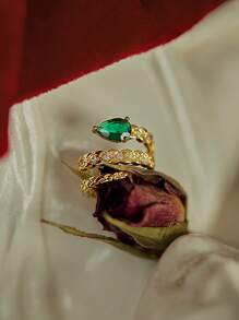 1 件绿色锆石蛇形耳夹耳环，时尚优雅的独特设计高端耳环适合日常佩戴、派对和聚会