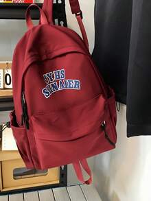 shinaier 大容量时尚学生旅行背包带挂件 - 酒紅色 - 查看 3