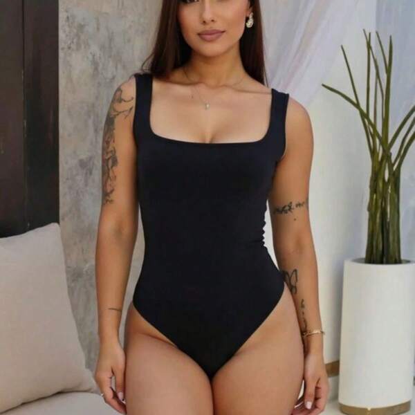 QUADRADO Body Bori Feminino Suplex Regata Alças Grossas Collant Decote Quadrado Básico Casual Dia Noite Trabalho Festa