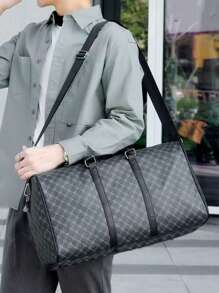 1pc Travel Bag, Checkerboard Design Lightweight High Capacity, Fashionable Suitable For Long Travel, Business Trips, Student Dorms, Weekend Picnics Overnight Bag Large Tote Bag Travel Essential Shopping Bag Large Capacity Bag Hiking Accessories Travel Bags Gym Bag Luggage Beach Weekend Bag Vacation Bags For Travel Holiday - Black - View 3