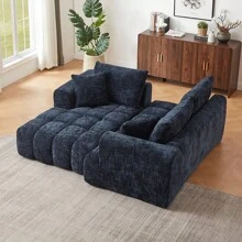 YOGLAD L-Shaped Sectional Sofa With Chaise, Boneless Sofa With Modern Minimalist Design, Chenille Fabric Luxury Modular Sofa Couch For Living Room, No Assembly Required, Convertible Sleeper Sofa Bed, Plush Sponge & Pocket Spring Support, Soft Cloud Couch, Apartment Furniture, Dark Blue