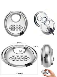 不锈钢圆形挂锁，防盗 Diskus 锁，带 2 把钥匙，重型防风雨安全锁，适用于仓库、拖车、大门 - 金属结构，无需电力或电池