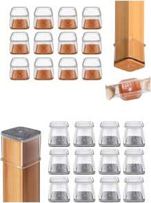 24pcs Silicone Chair Leg Floor Protectors - Square Furniture Sliders For Hardwood Floors, Non-Slip Pads Furniture Floor Protectors Furniture Leg Floor Protectors Square Chair Foot Cover Thickened Silicone Mute Table And Chair Feet Chair Leg Protectors Stool Sub Foot Pads - White - View 1