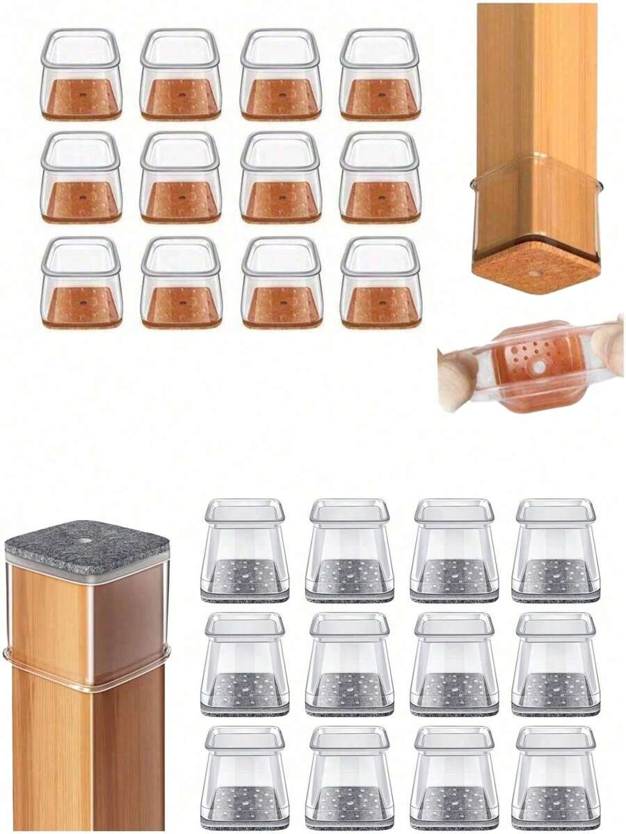 24pcs Silicone Chair Leg Floor Protectors - Square Furniture Sliders For Hardwood Floors, Non-Slip Pads Furniture Floor Protectors Furniture Leg Floor Protectors Square Chair Foot Cover Thickened Silicone Mute Table And Chair Feet Chair Leg Protectors Stool Sub Foot Pads - White - View 1