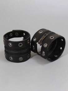 Gothic Punk Leather Bracelet Zipper Punk Rivet White Wrap Bracelets Bangle Button Black Wristband Women Fashion Accessories