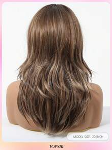 Großzügige und temperamentvolle 50 cm lange Perücke aus hitzebeständigem synthetischem Material in Leinenbraun mit Pony und lockiger Frisur, geeignet für Alltag, Partys und Reisen