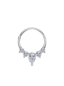 Anillos de septum con circonita cúbica de rosa, aros nasales para mujeres, joyería hipoalergénica para perforaciones de daith, hélix y cartílago de 10 mm - Rosa - Ver 8