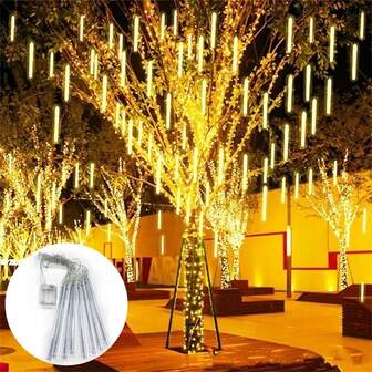 8-Tube LED Meteor Shower Lights, Battery Powered Fairy Lights Suitable For Garden String Lights, Christmas, Halloween, Wedding, Yard Christmas Tree Decor, Party Holiday Lights