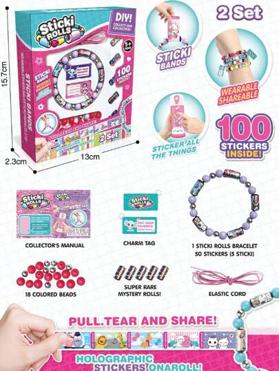 100 PCS Sheets Stickers- DECORATABLE!SHAREABLESTICKERBRACELET! - DIY Bead Bracelet - Cartoon Stickers - Random Color Beads - Random Patterns - Girls' Puzzle Toys - Handmade Bead Set - Portable Stickers - Birthday Gift For Kids -Stickers Hidden On Bracelets, Children's Beads, Cartoon Stickers, DIY Puzzle Toys,Christmas Gift