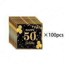 20pcs/40pcs/60pcs/100pcs,6.5-Inch Tissues, Birthday Napkins For 16, 21, 30, 40, 50 And 60 Years Old, Black And Gold Cocktail Drink Napkins, Black And Gold Disposable Party Napkins Are Suitable For Decorative Tissue Products For Parties, Birthdays, Anniversaries, And Special Birthdays Such As Christmas, Halloween, Easter, Thanksgiving, Etc - Multicolor - View 20